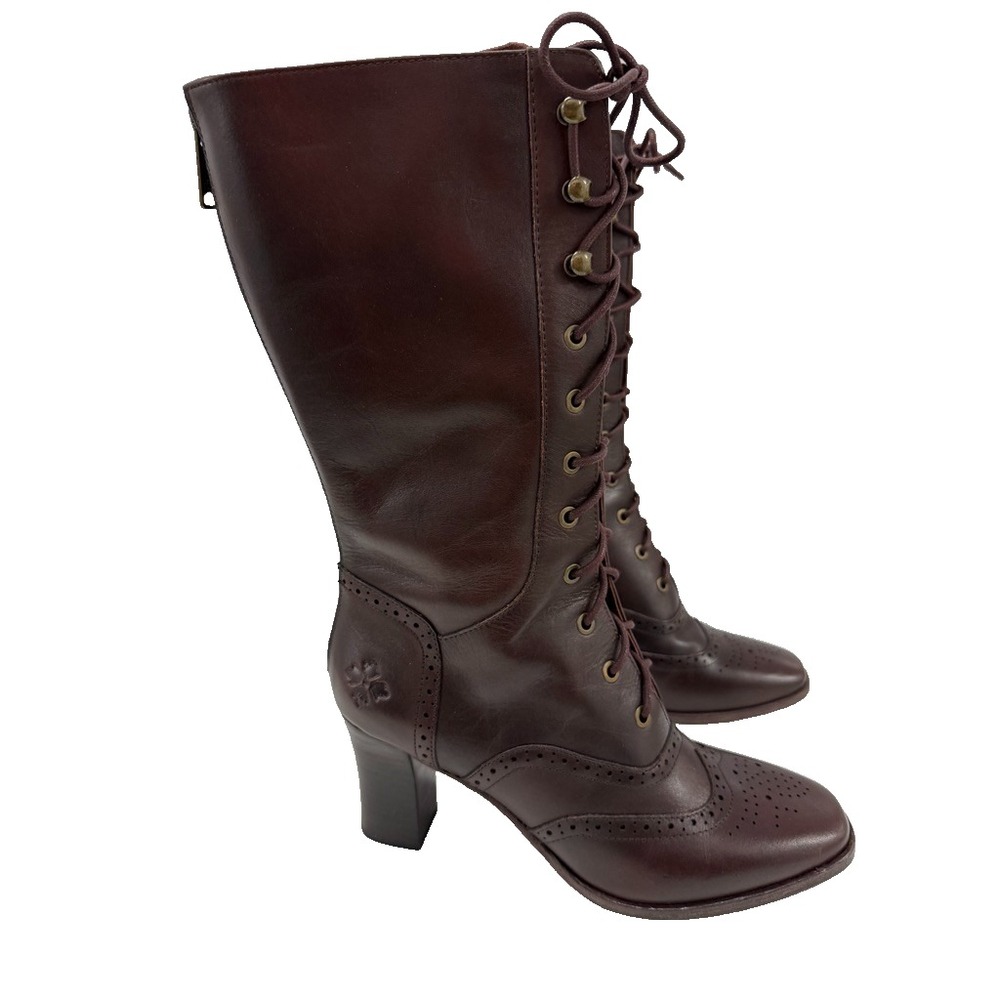 Patricia Nash MERLOT  JEMMA VINTAGE STYLE GRANNY BOOTS SZ 10 40 LACE UP ZIPPER